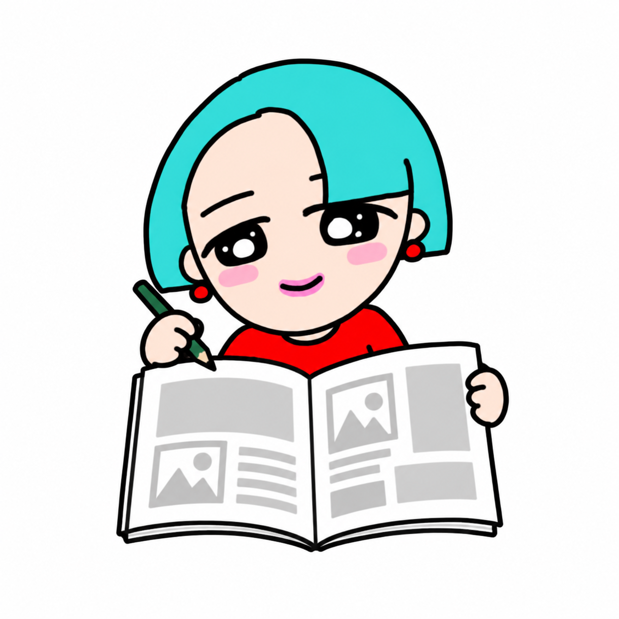 本の構成やラフを確認するイラスト