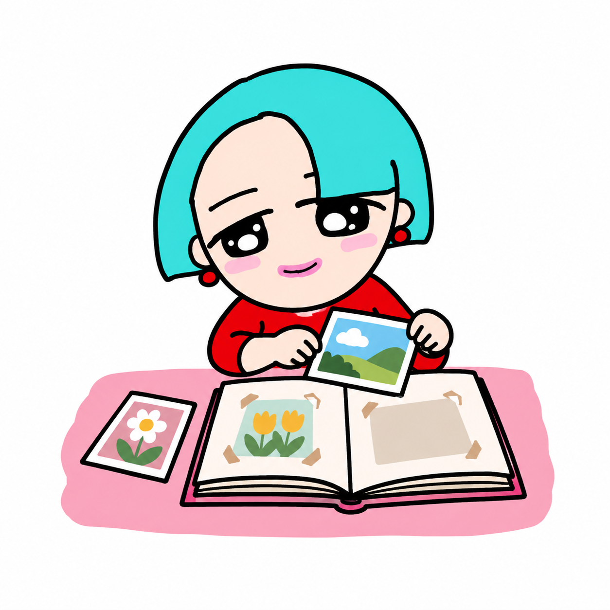 写真や作品を本にまとめるイラスト